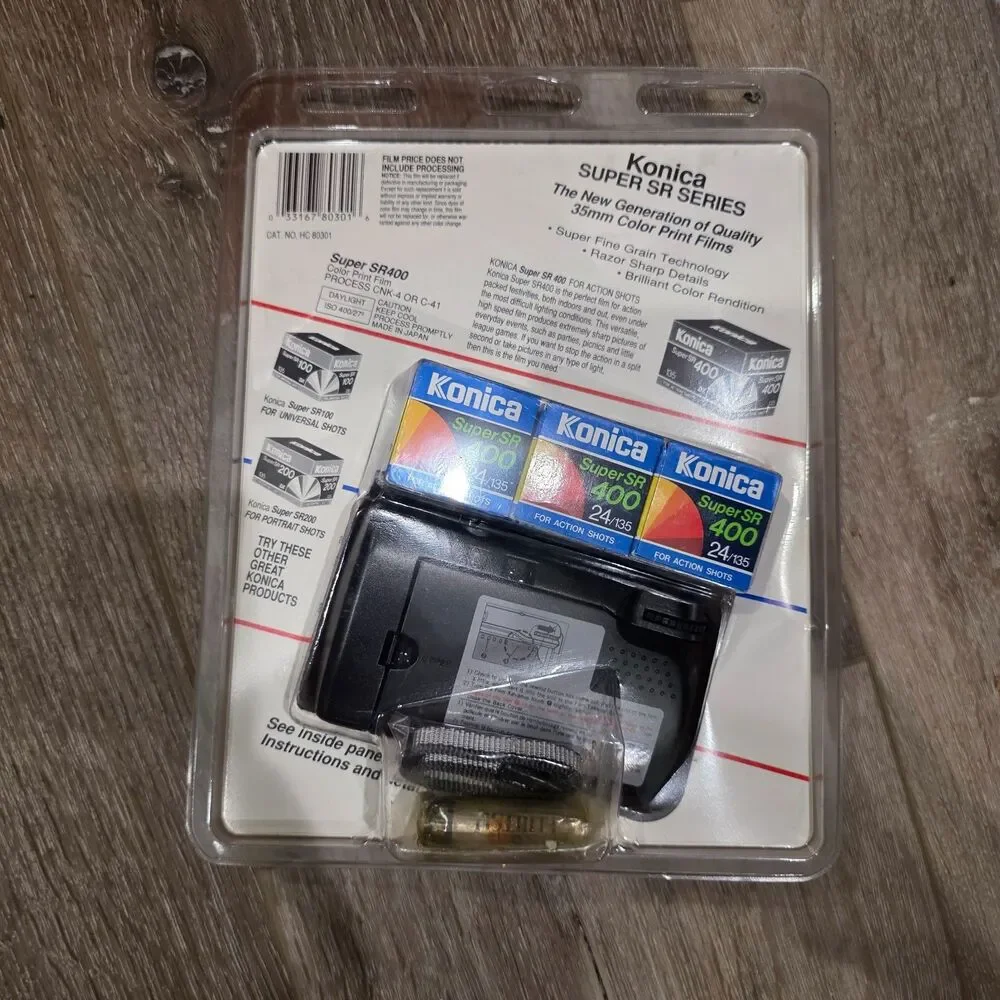 1991 USA Vintage Konica 35mm Film Camera w/ 3 rolls film Super SR 400 Sealed
